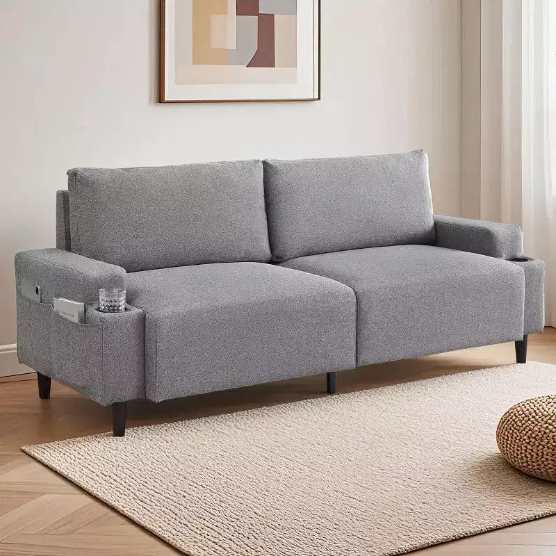 Canapé deux places Acekool 81 Comfort, 3 places avec porte-gobelets et poches de rangement, coussins profonds pour salon, chambre à coucher