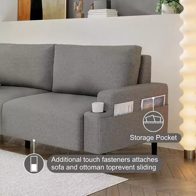 Canapé deux places Acekool 81 Comfort, 3 places avec porte-gobelets et poches de rangement, coussins profonds pour salon, chambre à coucher