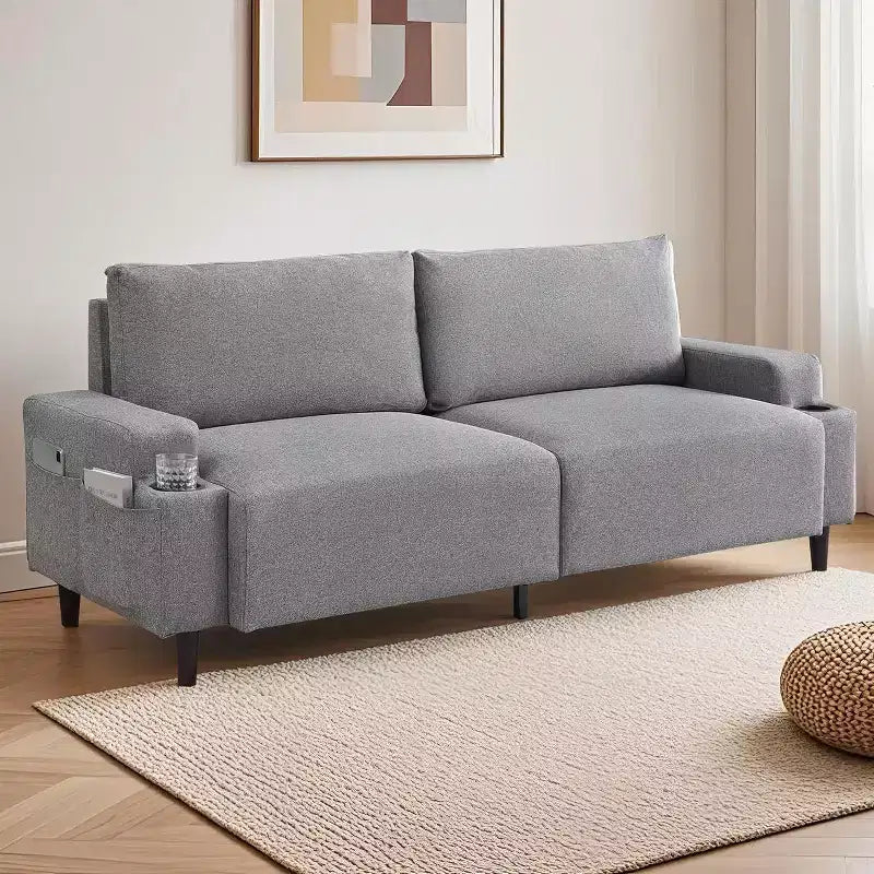 Canapé deux places Acekool 81 Comfort, 3 places avec porte-gobelets et poches de rangement, coussins profonds pour salon, chambre à coucher