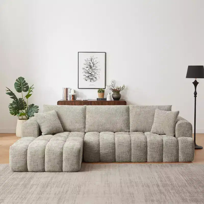 GDFStudio Hahn Modern 108 Chenille Sectional Sofa, Tufted Modular Design with Pocket Spring Support