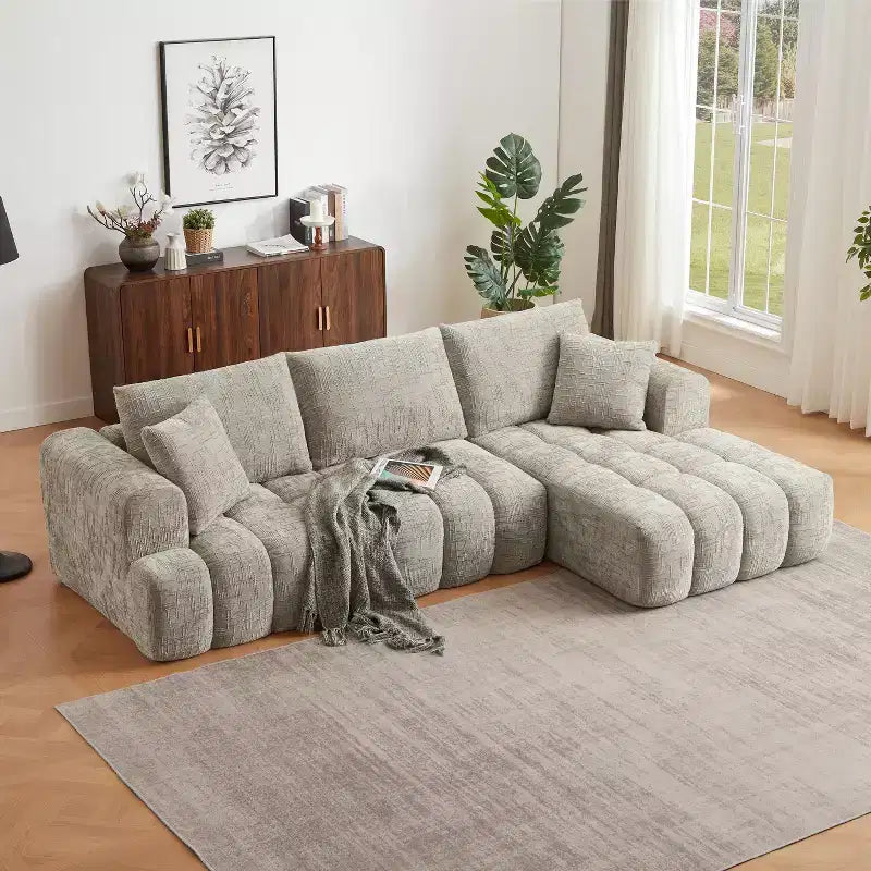 Canapé sectionnel Hahn Modern 108 en chenille de GDFStudio, design modulaire capitonné avec support de ressorts ensachés