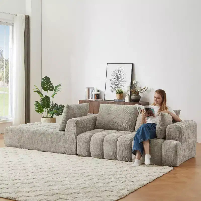 Canapé sectionnel Hahn Modern 108 en chenille de GDFStudio, design modulaire capitonné avec support de ressorts ensachés