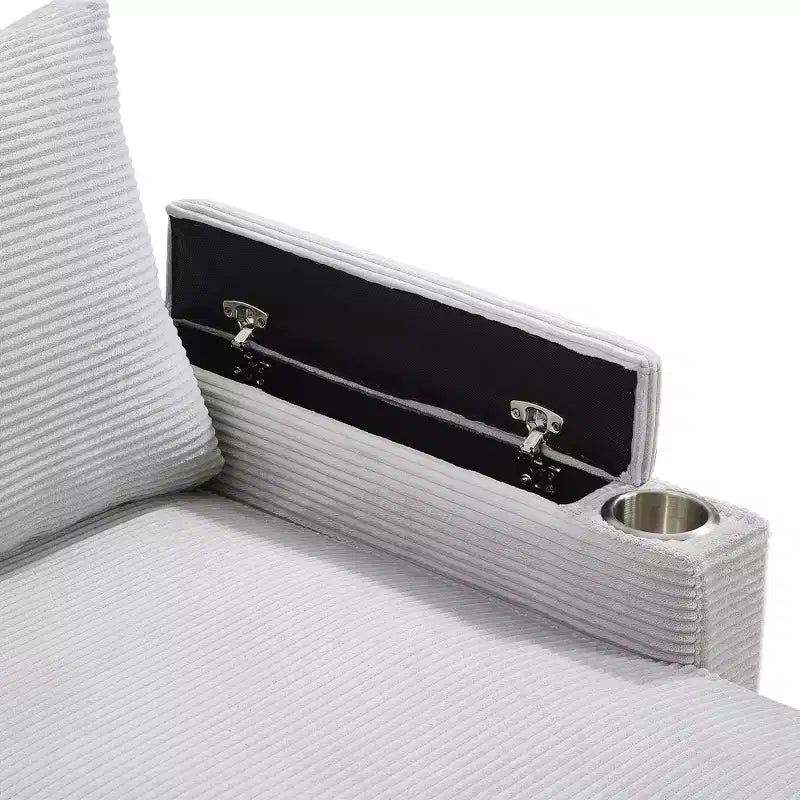 Canapé d'angle convertible en U Polibi avec méridiennes de rangement, ports USB, porte-gobelets et lit gigogne