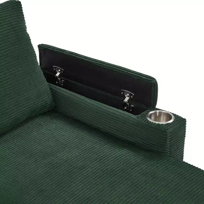 Canapé d'angle convertible en U Polibi avec méridiennes de rangement, ports USB, porte-gobelets et lit gigogne