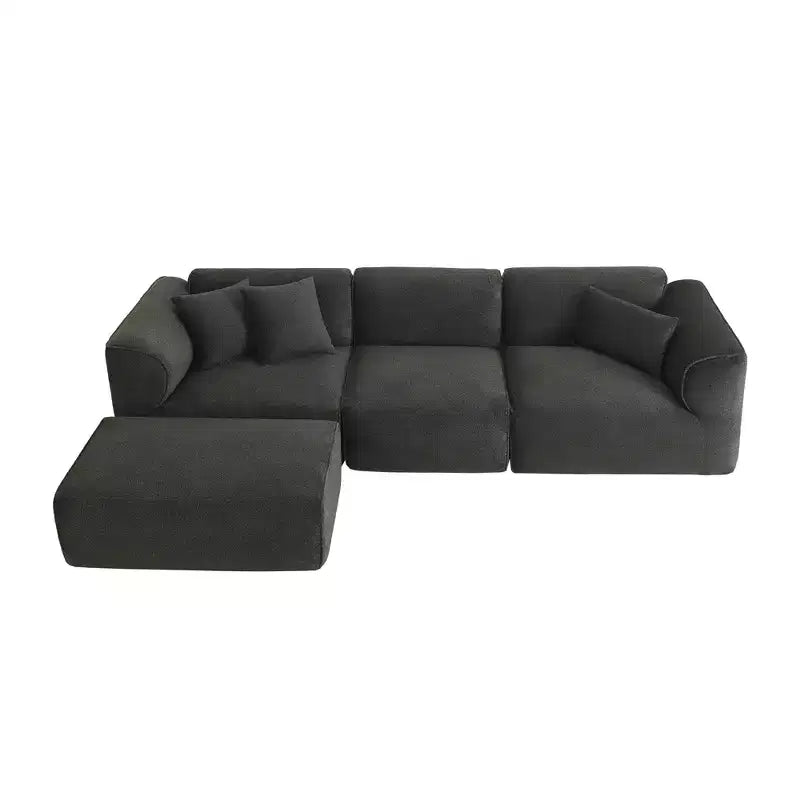 Clihome Ensemble de canapés 4 places de luxe en velours pour salon avec ottoman mobile, canapé moelleux