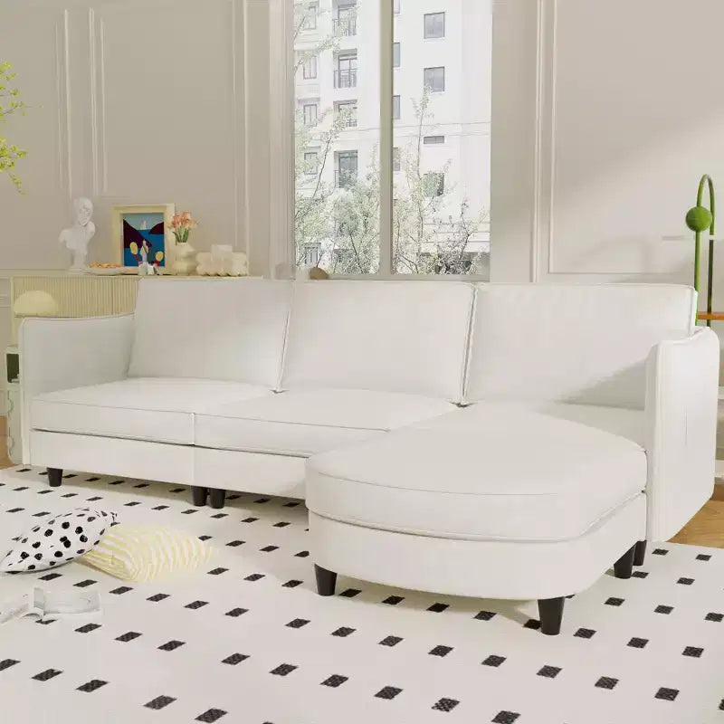 Homy Casa Modern L-Shaped Sectional Sofa with Chaise Lounge and Soft Cushions, for Living Room or Apartment, Beige