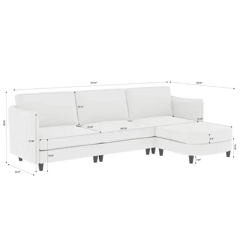 Homy Casa Canapé d'angle moderne en forme de L avec méridienne et coussins moelleux, pour salon ou appartement, beige