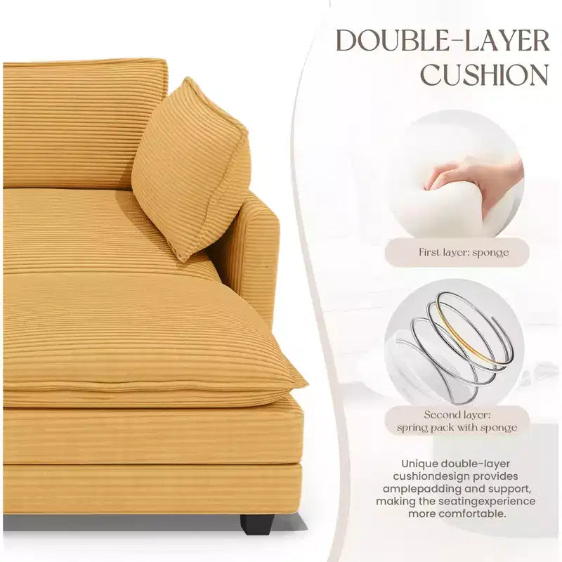 Canapé d'angle Hyleory en velours côtelé avec ottoman mobile - Doux au toucher, design peu encombrant