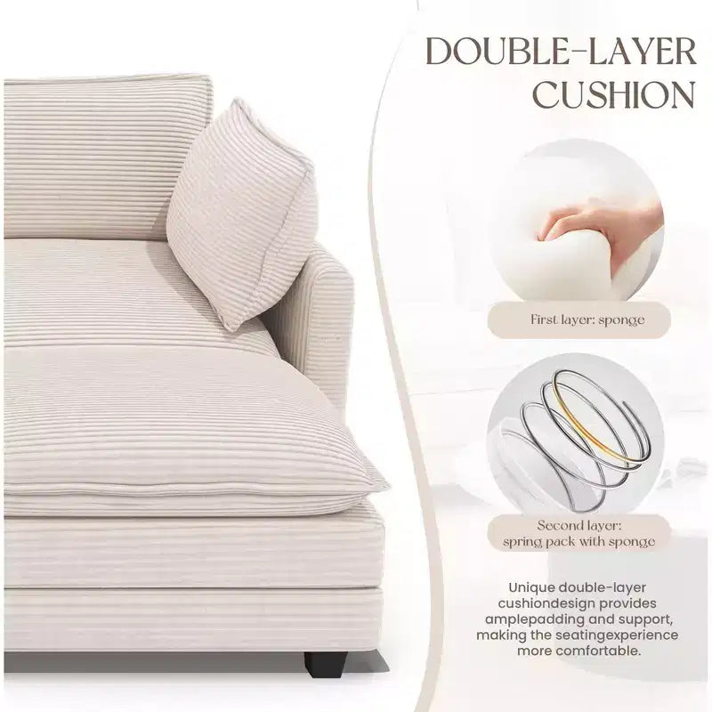 Canapé d'angle Hyleory en velours côtelé avec ottoman mobile - Doux au toucher, design peu encombrant