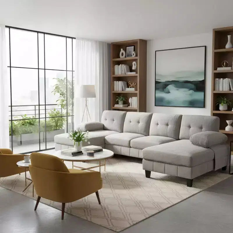 Homy Casa Canapé d'angle en U avec poches de rangement et oreillers d'accoudoir, canapé de salon moderne à 6 places, gris