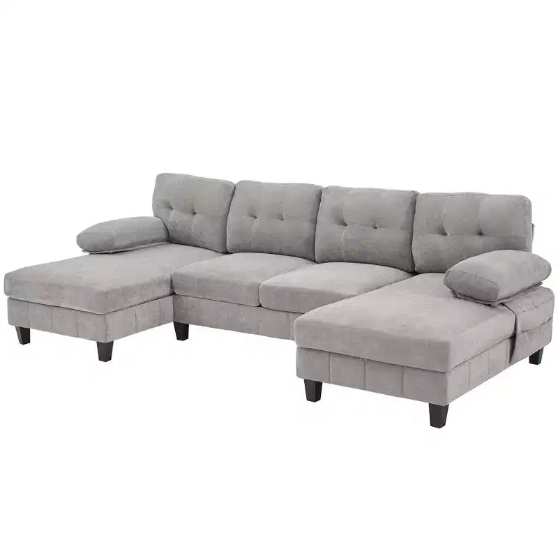 Homy Casa Canapé d'angle en U avec poches de rangement et oreillers d'accoudoir, canapé de salon moderne à 6 places, gris