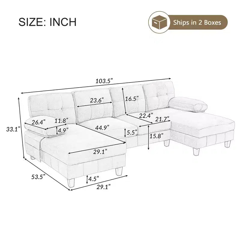 Homy Casa Canapé d'angle en U avec poches de rangement et oreillers d'accoudoir, canapé de salon moderne à 6 places, gris