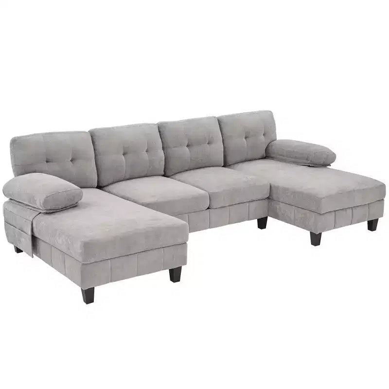 Homy Casa Canapé d'angle en U avec poches de rangement et oreillers d'accoudoir, canapé de salon moderne à 6 places, gris