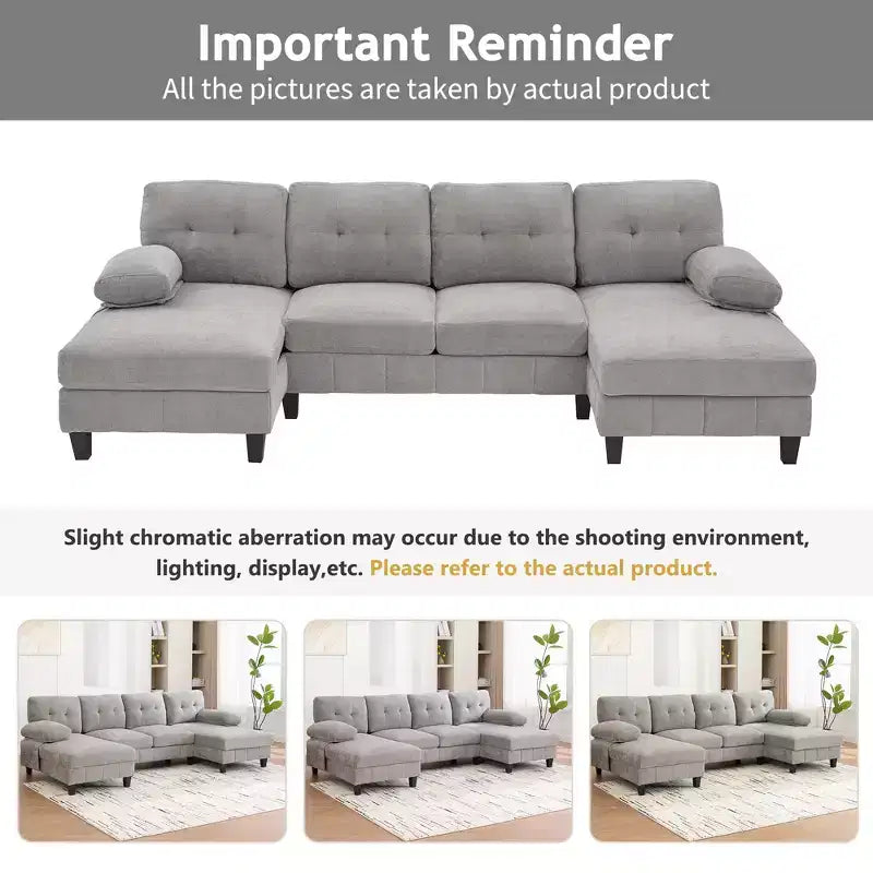 Homy Casa Canapé d'angle en U avec poches de rangement et oreillers d'accoudoir, canapé de salon moderne à 6 places, gris