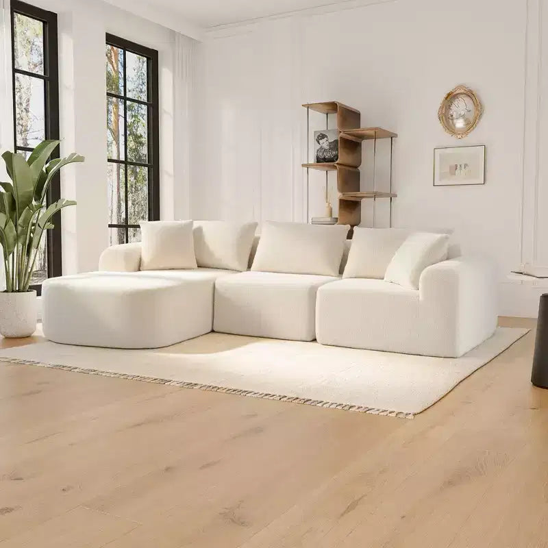 PexFix 104 Grand canapé modulaire sectionnel avec méridienne en forme de L, canapés nuages rembourrés modernes avec oreillers décoratifs pour salon chambre beige