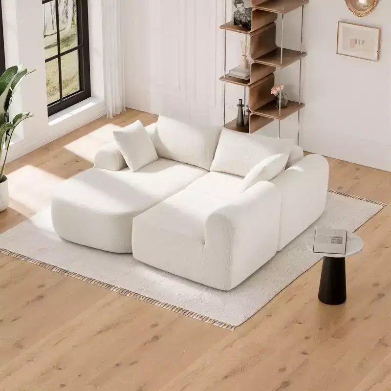 PexFix 104 Grand canapé modulaire sectionnel avec méridienne en forme de L, canapés nuages rembourrés modernes avec oreillers décoratifs pour salon chambre beige