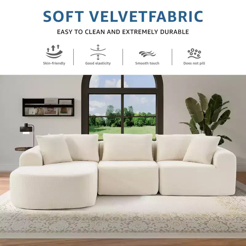 PexFix 104 Grand canapé modulaire sectionnel avec méridienne en forme de L, canapés nuages rembourrés modernes avec oreillers décoratifs pour salon chambre beige