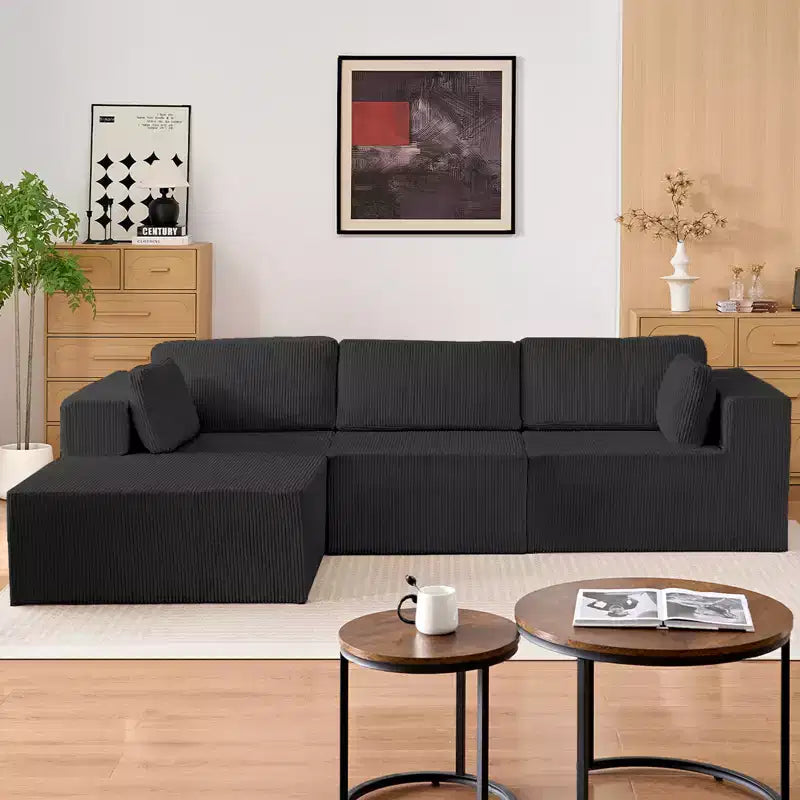 Mjkone Canapés modulaires sectionnels 3 pièces à combinaison libre avec configuration flexible, canapé d'angle en velours côtelé compressé avec méridienne