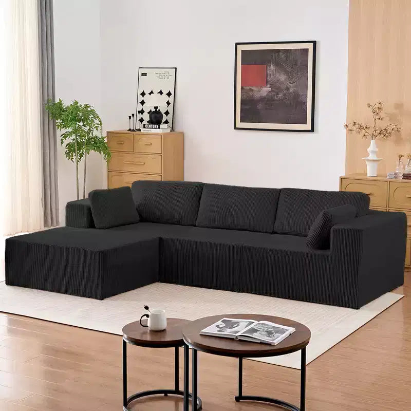 Mjkone Canapés modulaires sectionnels 3 pièces à combinaison libre avec configuration flexible, canapé d'angle en velours côtelé compressé avec méridienne