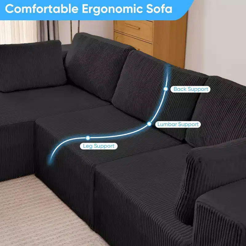 Mjkone Canapés modulaires sectionnels 3 pièces à combinaison libre avec configuration flexible, canapé d'angle en velours côtelé compressé avec méridienne