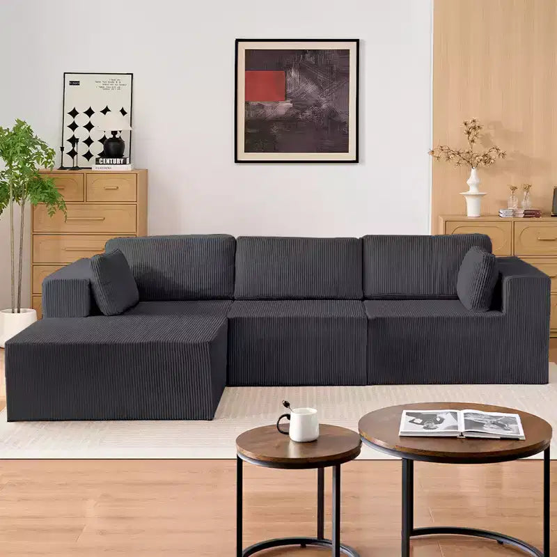 Mjkone Canapés modulaires sectionnels 3 pièces à combinaison libre avec configuration flexible, canapé d'angle en velours côtelé compressé avec méridienne
