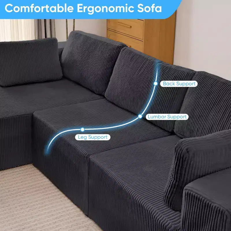 Mjkone Canapés modulaires sectionnels 3 pièces à combinaison libre avec configuration flexible, canapé d'angle en velours côtelé compressé avec méridienne