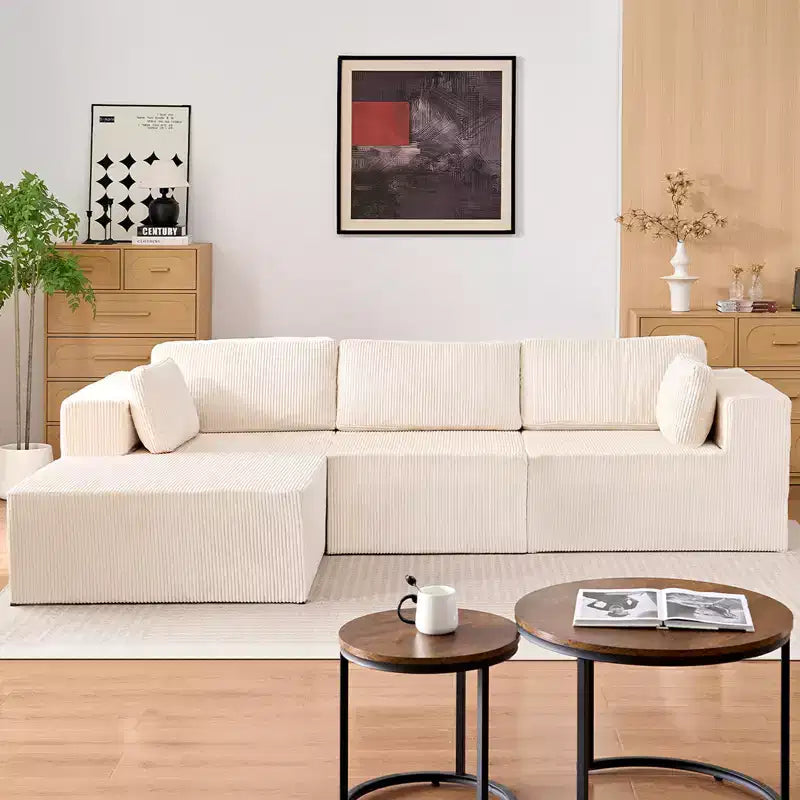 Mjkone Canapés modulaires sectionnels 3 pièces à combinaison libre avec configuration flexible, canapé d'angle en velours côtelé compressé avec méridienne