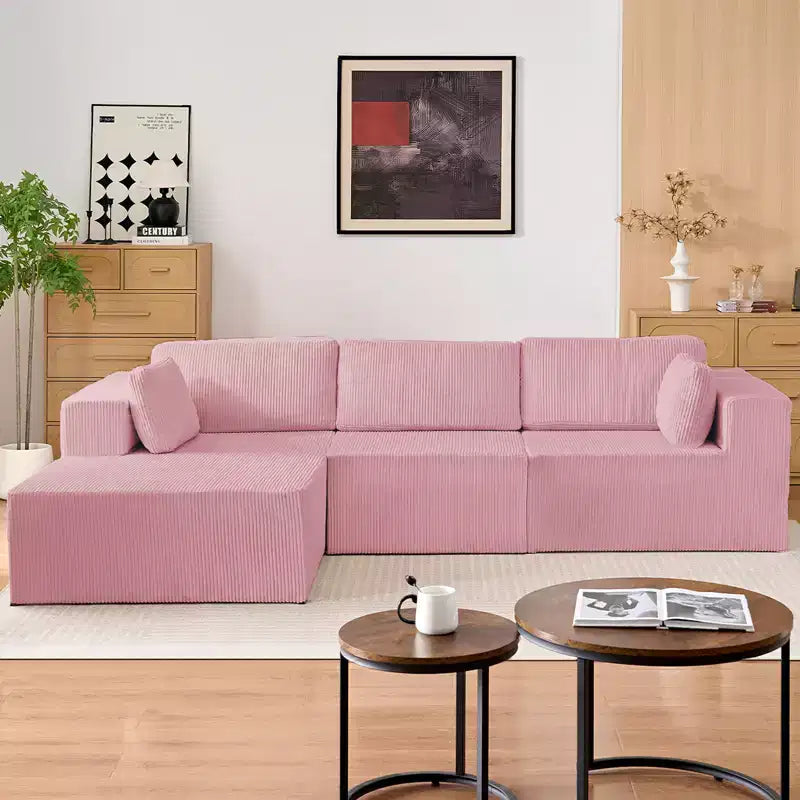 Mjkone Canapés modulaires sectionnels 3 pièces à combinaison libre avec configuration flexible, canapé d'angle en velours côtelé compressé avec méridienne