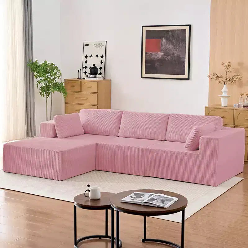 Mjkone Canapés modulaires sectionnels 3 pièces à combinaison libre avec configuration flexible, canapé d'angle en velours côtelé compressé avec méridienne