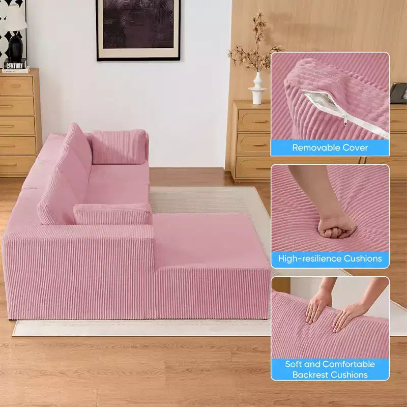 Mjkone Canapés modulaires sectionnels 3 pièces à combinaison libre avec configuration flexible, canapé d'angle en velours côtelé compressé avec méridienne