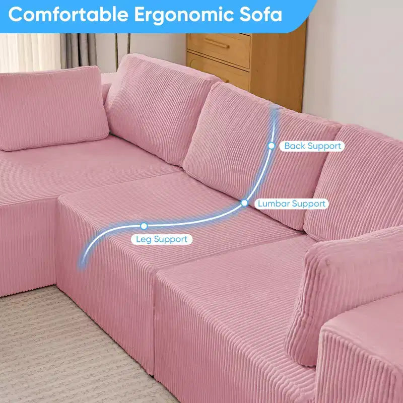 Mjkone Canapés modulaires sectionnels 3 pièces à combinaison libre avec configuration flexible, canapé d'angle en velours côtelé compressé avec méridienne