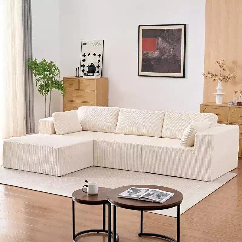 Mjkone Canapés modulaires sectionnels 3 pièces à combinaison libre avec configuration flexible, canapé d'angle en velours côtelé compressé avec méridienne