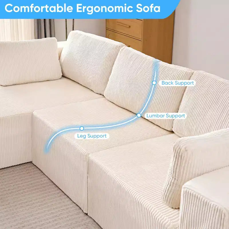 Mjkone Canapés modulaires sectionnels 3 pièces à combinaison libre avec configuration flexible, canapé d'angle en velours côtelé compressé avec méridienne