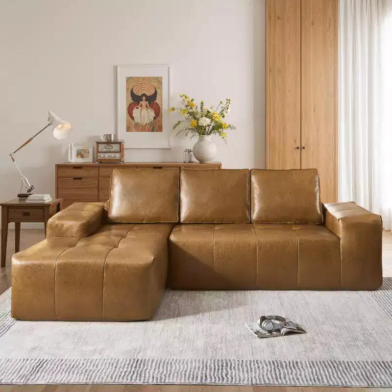Canapé d'angle modulable HOMLUX avec méridienne réversible gauche/droite, livraison rapide en cuir synthétique ou 4 tissus irisés : aucun montage requis, mousse haute densité et ressorts ensachés