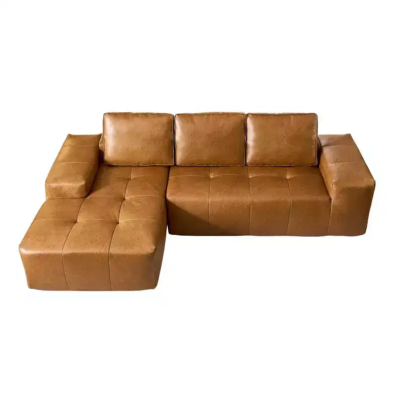 Canapé d'angle modulable HOMLUX avec méridienne réversible gauche/droite, livraison rapide en cuir synthétique ou 4 tissus irisés : aucun montage requis, mousse haute densité et ressorts ensachés