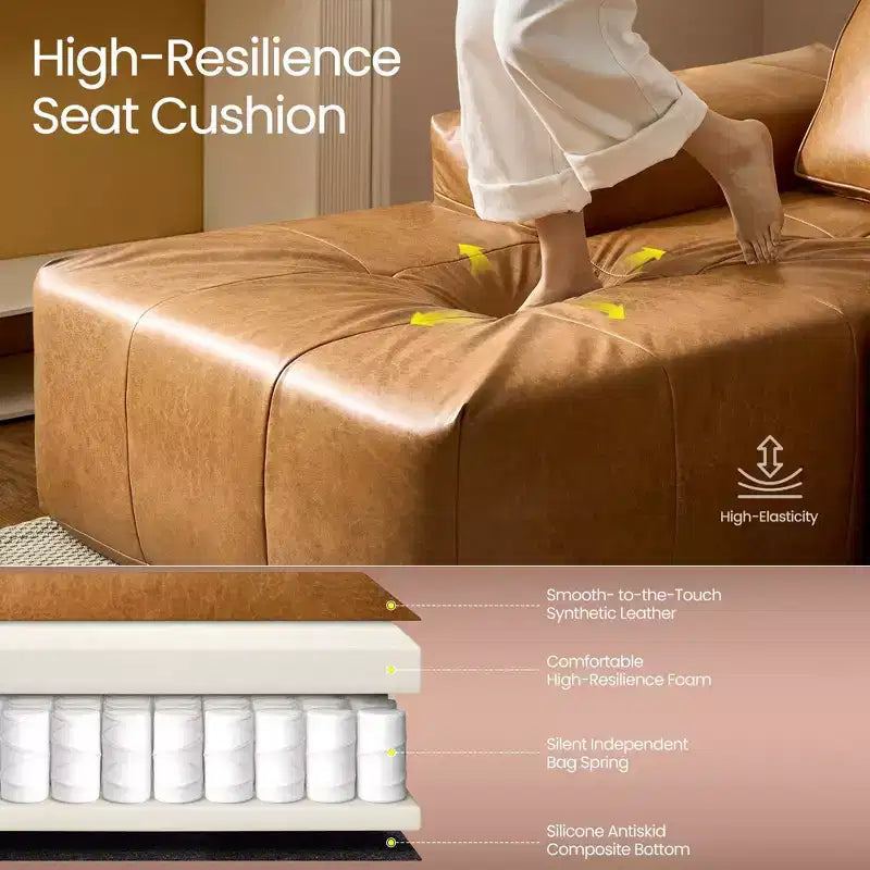 Canapé d'angle modulable HOMLUX avec méridienne réversible gauche/droite, livraison rapide en cuir synthétique ou 4 tissus irisés : aucun montage requis, mousse haute densité et ressorts ensachés