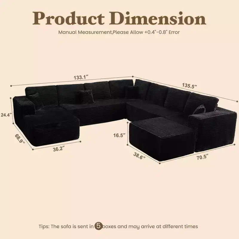 Canapé modulable en forme de U HOMLUX, 27 places assises, canapé moderne et minimaliste pour salon, style 4