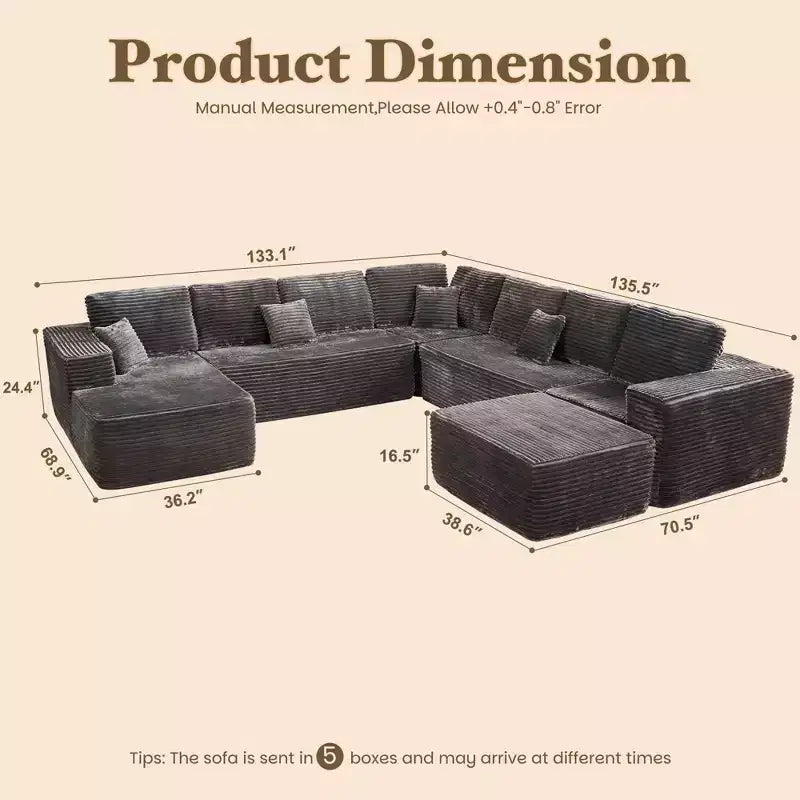 Canapé modulable en forme de U HOMLUX, 27 places assises, canapé moderne et minimaliste pour salon, style 4
