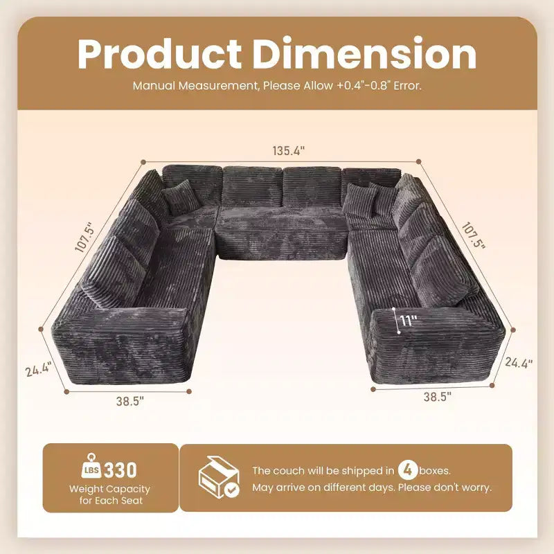 Canapé modulaire HOMELUX en forme de U, canapé moderne minimaliste de 27 pouces de profondeur pour le salon, style 5