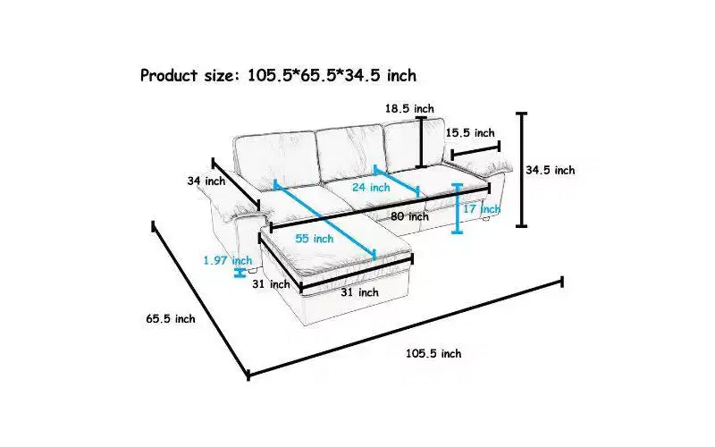 Canapé d'angle modulable moderne en velours Cleo 105,5 po à 4 places GDFStudio
