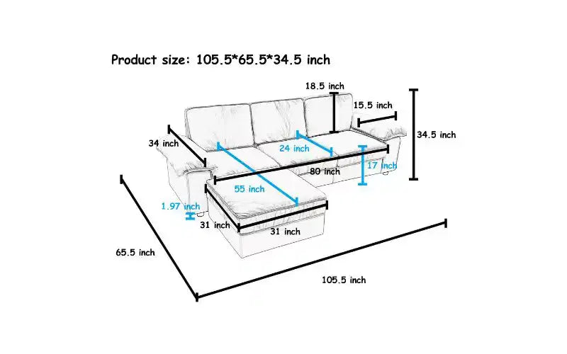 Canapé d'angle modulable moderne en velours Cleo 105,5 po à 4 places GDFStudio