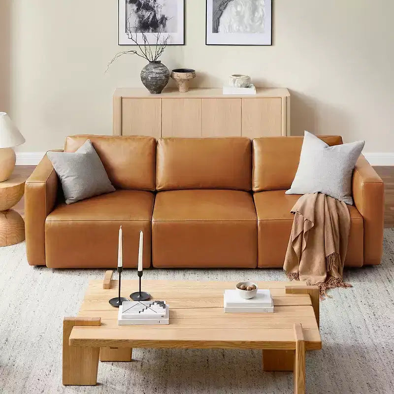 Art Leon Canapé Sectionnel Modulable 3 Places en Cuir Véritable de Luxe