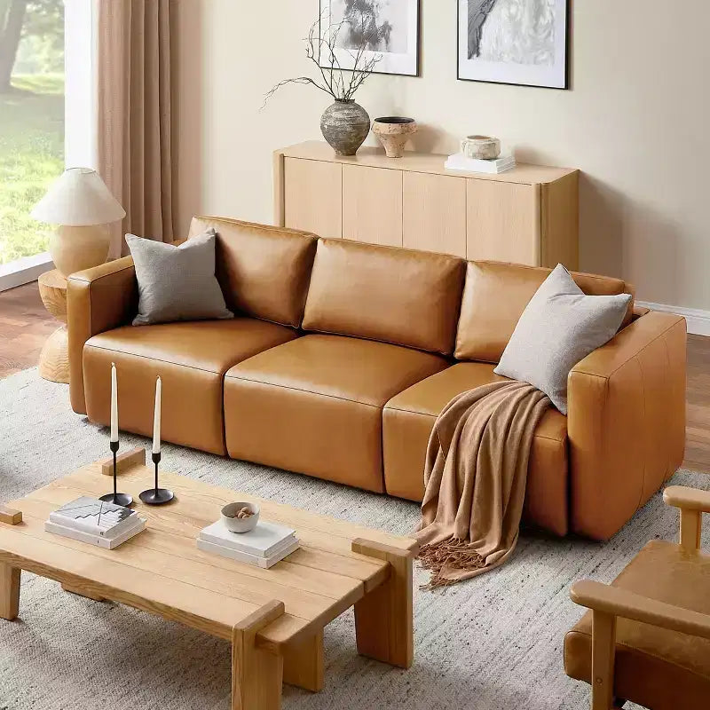Art Leon Canapé Sectionnel Modulable 3 Places en Cuir Véritable de Luxe