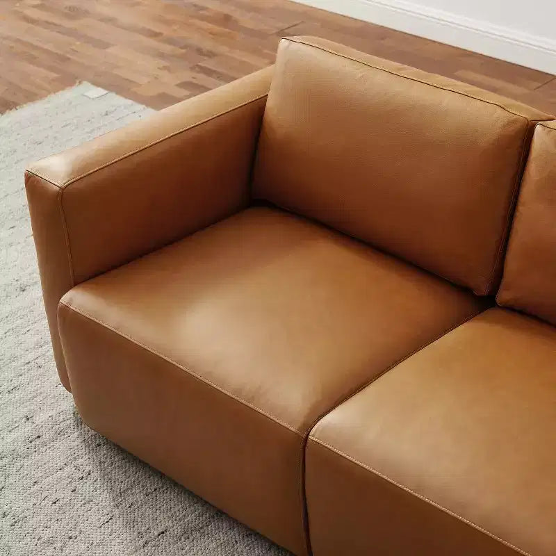Art Leon Canapé Sectionnel Modulable 3 Places en Cuir Véritable de Luxe