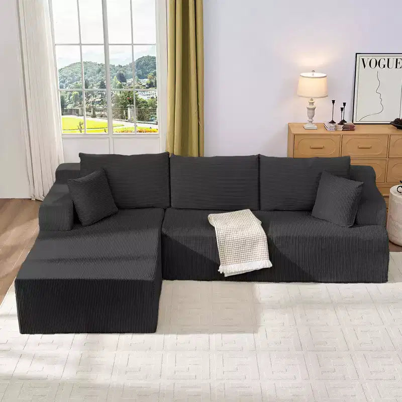 Mjkone Canapés modulaires sectionnels 2 pièces à combinaison libre avec siège profond, canapé d'angle en velours côtelé avec méridienne