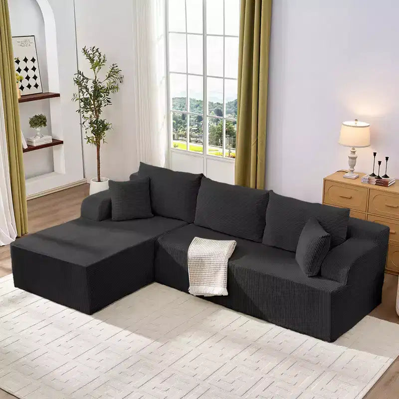 Mjkone Canapés modulaires sectionnels 2 pièces à combinaison libre avec siège profond, canapé d'angle en velours côtelé avec méridienne