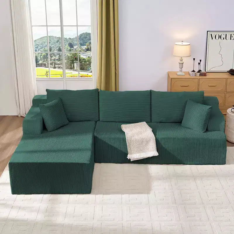 Mjkone Canapés modulaires sectionnels 2 pièces à combinaison libre avec siège profond, canapé d'angle en velours côtelé avec méridienne