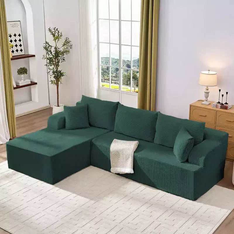 Mjkone Canapés modulaires sectionnels 2 pièces à combinaison libre avec siège profond, canapé d'angle en velours côtelé avec méridienne