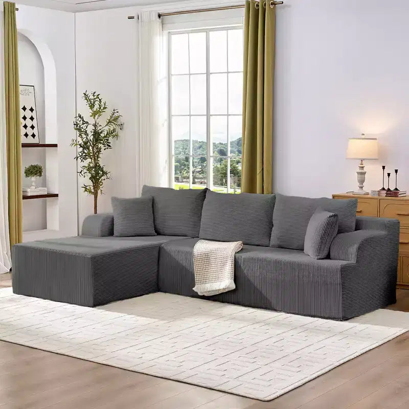 Mjkone Canapés modulaires sectionnels 2 pièces à combinaison libre avec siège profond, canapé d'angle en velours côtelé avec méridienne