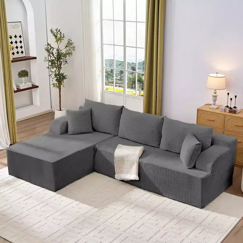 Mjkone Canapés modulaires sectionnels 2 pièces à combinaison libre avec siège profond, canapé d'angle en velours côtelé avec méridienne